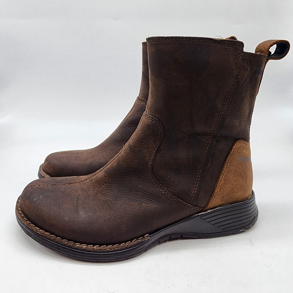 Merrell Clay Waterproof Ankle Boots Womens 5.5 Brown Leather Side Zip Booties - Picture 5 of 10